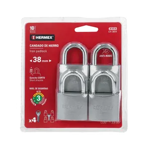 Blister Master con 24 unità con 4 lucchetti in ferro da 38mm con gancio corto - Product Image 1