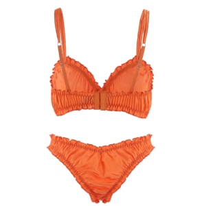 Ensemble de lingerie en satin orange personnalisé, soutien-gorge à volants et culotte froncée, 2 pièces, sous-vêtements mignons de style Lolita, fabricant OEM - Product Image 2