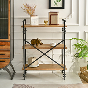 Home Living Room Vintage 3-Tier Metal Wood Storage <b>Corner</b> Shelf for Home Office - Product Image 2