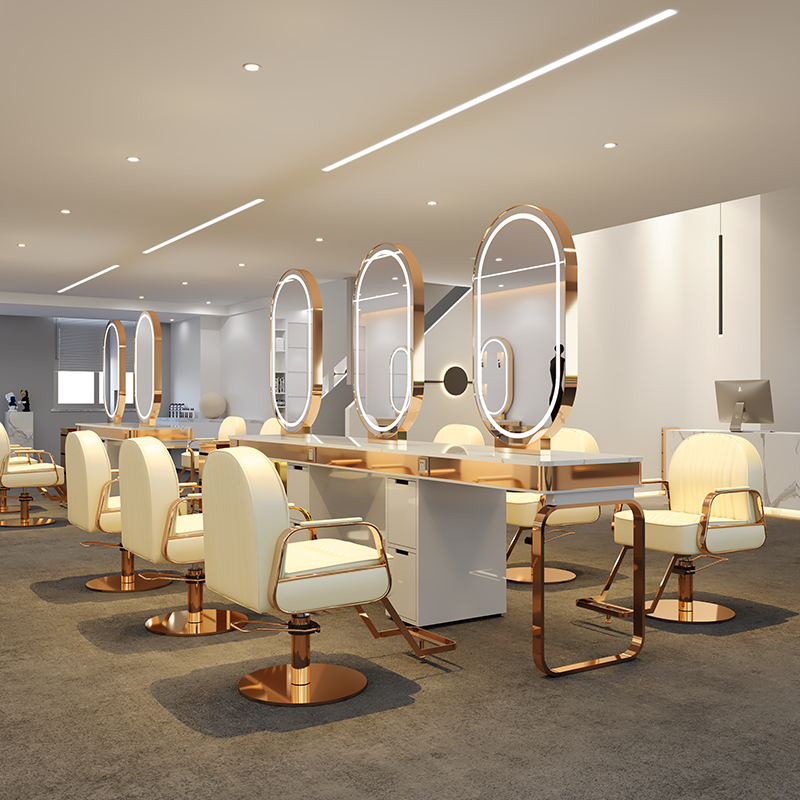New Fashion double side salon styling LED lighting gold beauty mirror station for Hairdressing