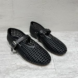 Zapatos Planos Mary Jane de Malla con Punta Redonda y Correa en T con Hebilla, Transpirables, para Mujer, Estilo Verano, Blanco y Negro - Product Image 2