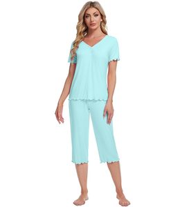 Liquidación de Stock: Conjunto de Pijama de 2 Piezas de Fibra de Bambú para Mujer, Corte Holgado, Color Liso, Envío Rápido - Product Image 3
