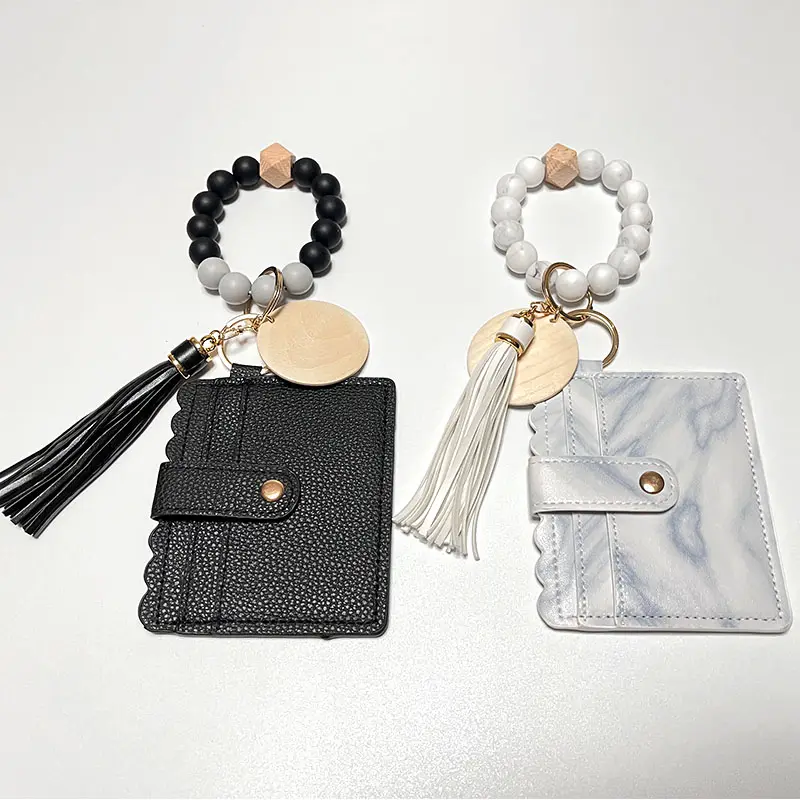 2022 vienkim — Bracelet en Silicone, nouvelle mode, bracelets en perles, porte-clés à pompon pour cartes de crédit, Bracelet de portefeuille