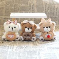 12CM blanc marron Biscuit ours en peluche cadeau d'anniversaire Dessert boutique cadeau porte-clés sac à dos décoration voiture clé pendentif peluche porte-clés