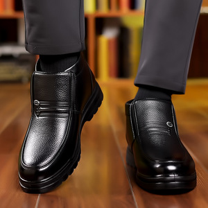Men Ankle Boots <b>Round</b> <b>Toe</b> Flat <b>Heel</b> Plush Lining Rubber Outsole Waterproof Anti Slip Insulative Classic Style Solid Color - Product Image 3