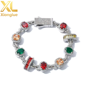 Chaîne à maillons unisexe tendance hip-hop élégante et brillante en laiton coloré avec zircon émeraude 15 mm, sertie de griffes - Product Image 5
