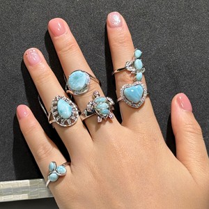 Factory Custom Handmade <strong>Boho</strong> 925 Silver <strong>Ring</strong> with Natural Larimar Fine Jewelry Meticulous Art-Craft Inlay Setting - Product Image 5