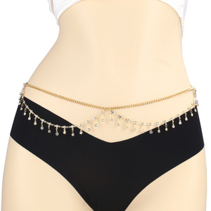 Chaîne de taille double couche en strass pour femme, chaîne de corps à pampilles pour la plage, bijoux de mode en alliage de zinc - Product Image 1