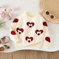 Pull en tricot acrylique pour bébés filles, nouveau pull mignon pour l'automne/hiver, motif cœur, nœud, haut tendance pour enfants