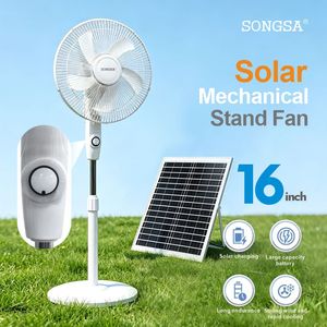 Ventilador solar mecánico duradero y de bajo consumo con perilla, ideal para uso doméstico y de emergencia en exteriores, recargable y de pie. - Product Image 1