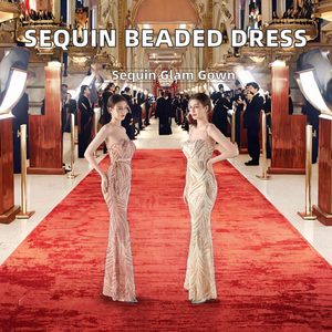31909# Sequined Natural Waist Floor-Length Rope Double Binding Method Sling Tube <b>Top</b> Encryption Laminated Bead Evening Dress - Product Image 2