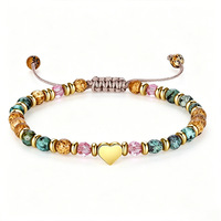 Pulsera de Piedras Naturales Estilo Bohemio con Dije de Corazón Dorado y Tarjeta con Versículo Bíblico, Pulsera de Piedras con Cordón Trenzado Ajustable