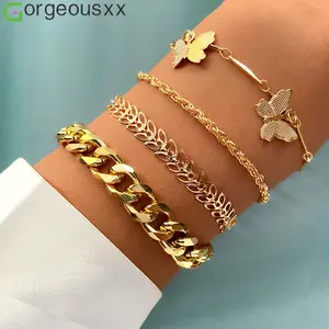 4 pz/set Vintage Twist Chain bracciale in oro donna personalità geometrica farfalla ciondolo bracciali incontri accessori