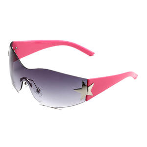 Gafas de sol sin marco azules de una pieza de moda americana Europea diseño de pentagrama curvo al por mayor ciclismo personalizado - Product Image 1