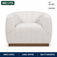 Fauteuil d'appoint rembourré, chaise en forme de baril incurvée avec base en chêne massif pour salon, hôtel, OEM ODM