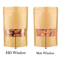 Sachet Doypack Kraft Personnalisé Imprimé avec Fenêtre Transparente, Sac Alimentaire Refermable à Fermeture Éclair pour Emballage de Snacks et Céréales
