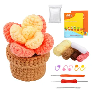 Kit crochet tanaman puding, pegangan lembut kit crochet untuk pemula dengan benang crochet