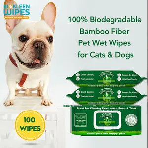 Bio kleen Custom 100pcs Natürlicher Vliesstoff Biologisch abbaubarer Hund Katze Haustier Feucht tücher Bio Pet Wipes Paw Body