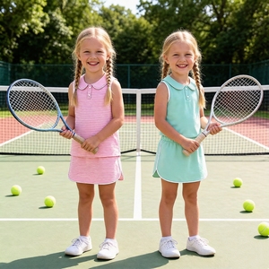Conjunto de Falda-Pantalón de Algodón para Niña, Camiseta sin Mangas con Cuello Redondo, Falda de <span class=keywords><strong>Tenis</strong></span>, <span class=keywords><strong>Ropa</strong></span> Deportiva sin Mangas para Niños - Product Image 1