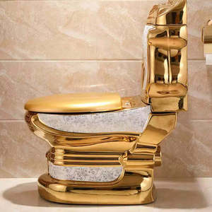 WC moderne en céramique dorée de luxe, style royal européen, à poser au sol, avec siphon en S et désodorisation automatique - Product Image 5
