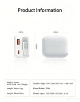 Chargeur GaN rétractable 3 en 1 65W PD PPS Type-C Chargeur rapide Câble USB C pour iPhone Chargeur universel portable