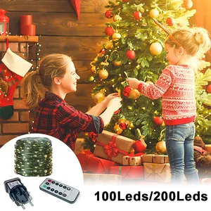 Guirlande lumineuse LED de Noël en gros, fil de cuivre vert, guirlande féerique, télécommande manuelle, piles, étanche, pour Noël - Product Image 6