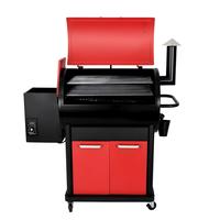 Barbecue électrique à granulés de bois avec bac de collecte, design robuste rouge et noir, idéal pour l'extérieur – Fabrication professionnelle