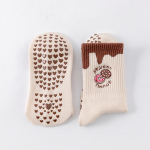 Custom Logo Pilates Yoga <b>Socks</b> Women Crew Mid Calf Donut Embroidery Lace Trim Anti Slip <b>Silicone</b> Grip Fitness Sports <b>Socks</b> - Product Image 3