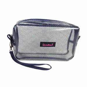 wholesale pvc mesh transparent zipper bag waterproof travel women toiletry wash bag with handle