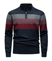 Pull-over personnalisé en gros OEM haut de gamme 100 % coton tricoté hiver anti-boulochage avec motif frontal et col montant à quart de zip