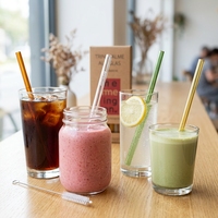 Accessoires de cuisine, combinaison colorée 4+1, ensemble de pailles à boire réutilisables en verre borosilicate