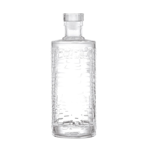 Bouteille de vodka et de <span class=keywords><strong>rhum</strong></span> en <span class=keywords><strong>verre</strong></span> cristallin épais et transparent de 1L, design simplifié, bouchon en liège, forme plate, couleur personnalisée - Product Image 4