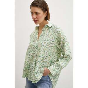 Chemise en modal à imprimé floral vert pour femme, chemisier décontracté à boutons, tissu popeline, style quotidien - Product Image 1