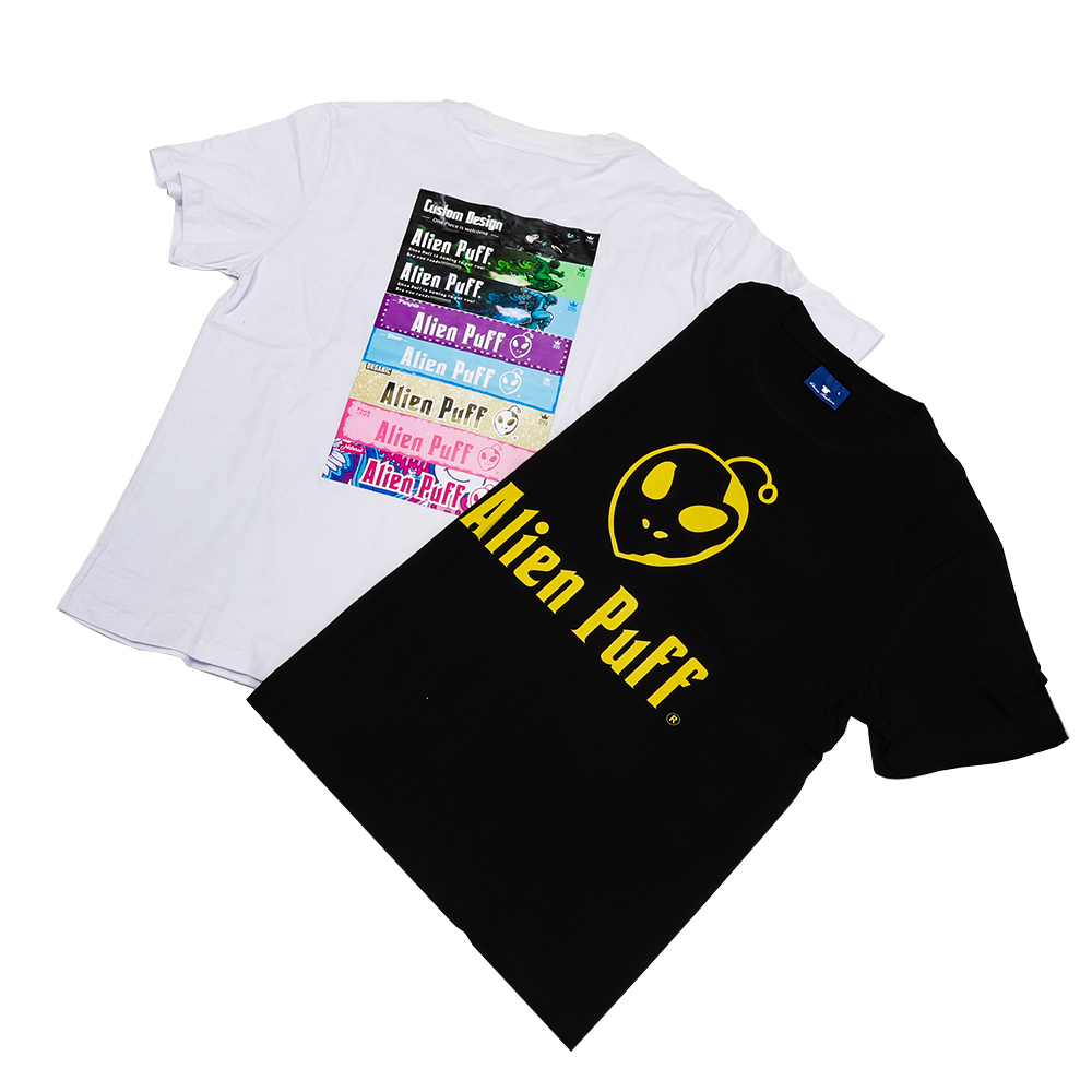 Alien Puff High Quality Custom Smoking Shop Uniform Smoke Exhibition Advertising T-shirt 100% Cotton White Black Unsex