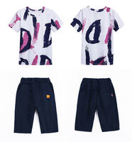 Ensemble de shorts d'été pour garçons, 2 pièces, t-shirt à imprimé graphique, shorts longueur genou, tenue de sport décontractée, vêtements pour enfants en gros