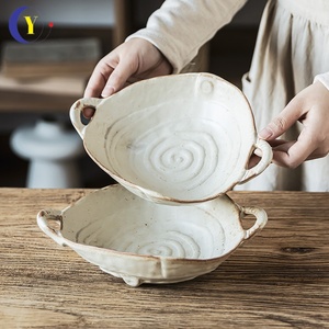 Creative Double Ear Ceramic Deep Dessert Plates Irregular Restaurant Club Salad <b>Soup</b> Plate Hotel Tableware - Product Image 1