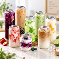 Boîtes de soda en PET transparentes de qualité alimentaire avec logo personnalisé et couvercles en aluminium, emballages de boissons de 250 ml à 700 ml pour les marques RTD