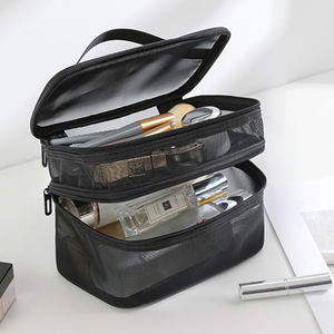 Portable Multifunctional <b>Travel</b> for <b>Toiletry</b> <b>Bag</b> Large Double-Layer Cosmetics <b>Bag</b> Zipper Closure Fashion Daily Use New Nylon - Product Image 3