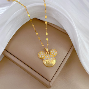 Collar de Cadena de Acero Inoxidable con Colgante de Mickey Mouse con Circonitas, Moderno y Lindo para Mujer - Product Image 1
