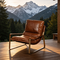 Fauteuil de salon rétro vintage en cuir véritable, luxueux et confortable, avec structure en métal, couleur beige, fauteuil d'appoint paresseux pour hôtel
