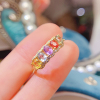 Factory Wholesale 925 Sterling Silver Natural Fancy Colored Sapphire Stone Jewelry Women Engagement Ring for Daily Commuting