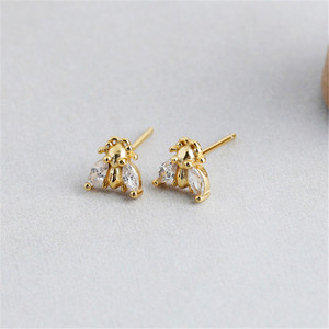 독특한 디자인 곤충 꿀벌 지르콘 귀걸이 18K 골드 925 스털링 실버 고급 스터드 귀걸이 여성용 파티 - Product Image 3