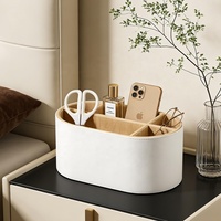 Organisateur de bureau en cuir PU écologique et durable, multi-compartiments, beige, pour fournitures de bureau et rangement de produits de beauté