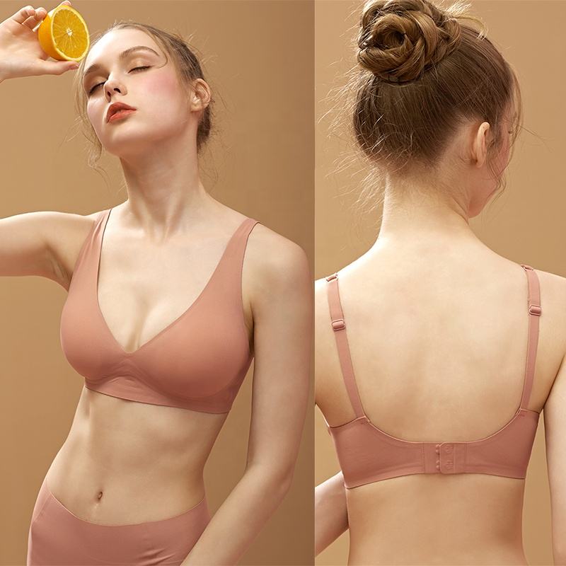 Wholesale Factory Push up Wire Free Ice Silk Sleep Jelly Bra and Brief Sets Padded Bralette Seamless Panties and Bras for Women