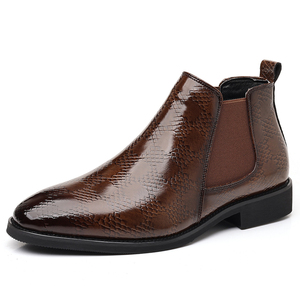 Bottes d'hiver pour la vie quotidienne et les fêtes, taille 46, bottes en cuir pour hommes, style Chelsea, avec doublure en polaire chaude, bottes de luxe - Product Image 3