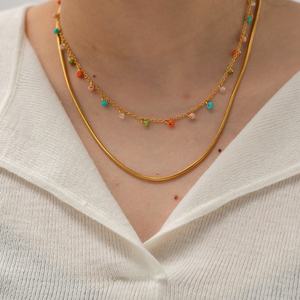 Collar de Doble Capa de Acero Inoxidable Chapado en Oro de 18K, Cadena de Serpiente con Cuentas de Colores, Joyería para Mujer, Fabricante - Product Image 2