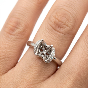 Expert <b>Craft</b> 18K Gold Double Oval Pave Halo Semi Mount Four Prong IGI Certified Engagement Wedding <b>Ring</b> Diamond Setting Factory - Product Image 4