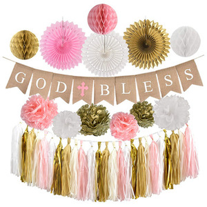 Dios bendiga a <span class=keywords><strong>Banner</strong></span> Cruz Topper de la torta para el primer bautismo bautizo fiesta decoraciones - Product Image 3