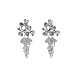 Women's Summer High-End Luxury <b>Earrings</b> with Floral Zirconia Crystal Grape Tassels and Crushed Crystal Design. - Product Image 6