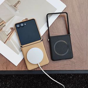 Funda Magnética para Teléfono con Función de Cordón, Piel de Lichi y Carcasa Rígida de PC para Samsung Galaxy <span class=keywords><strong>Z</strong></span> Flip 8 7 6 5 /<span class=keywords><strong>Motorola</strong></span> <span class=keywords><strong>Razr</strong></span> 70 60 - Product Image 4